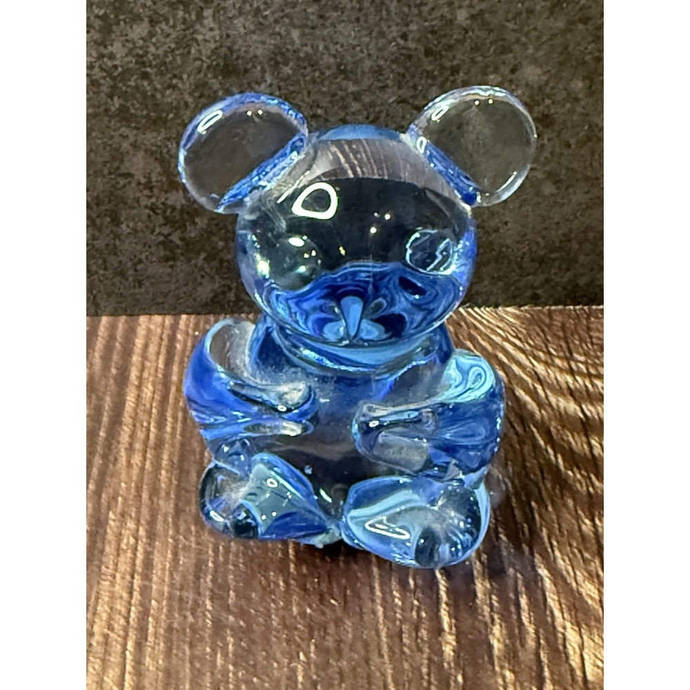 VTG Blown Glass Blue Bear Figurine United States Commemorative Fine Arts Gallery